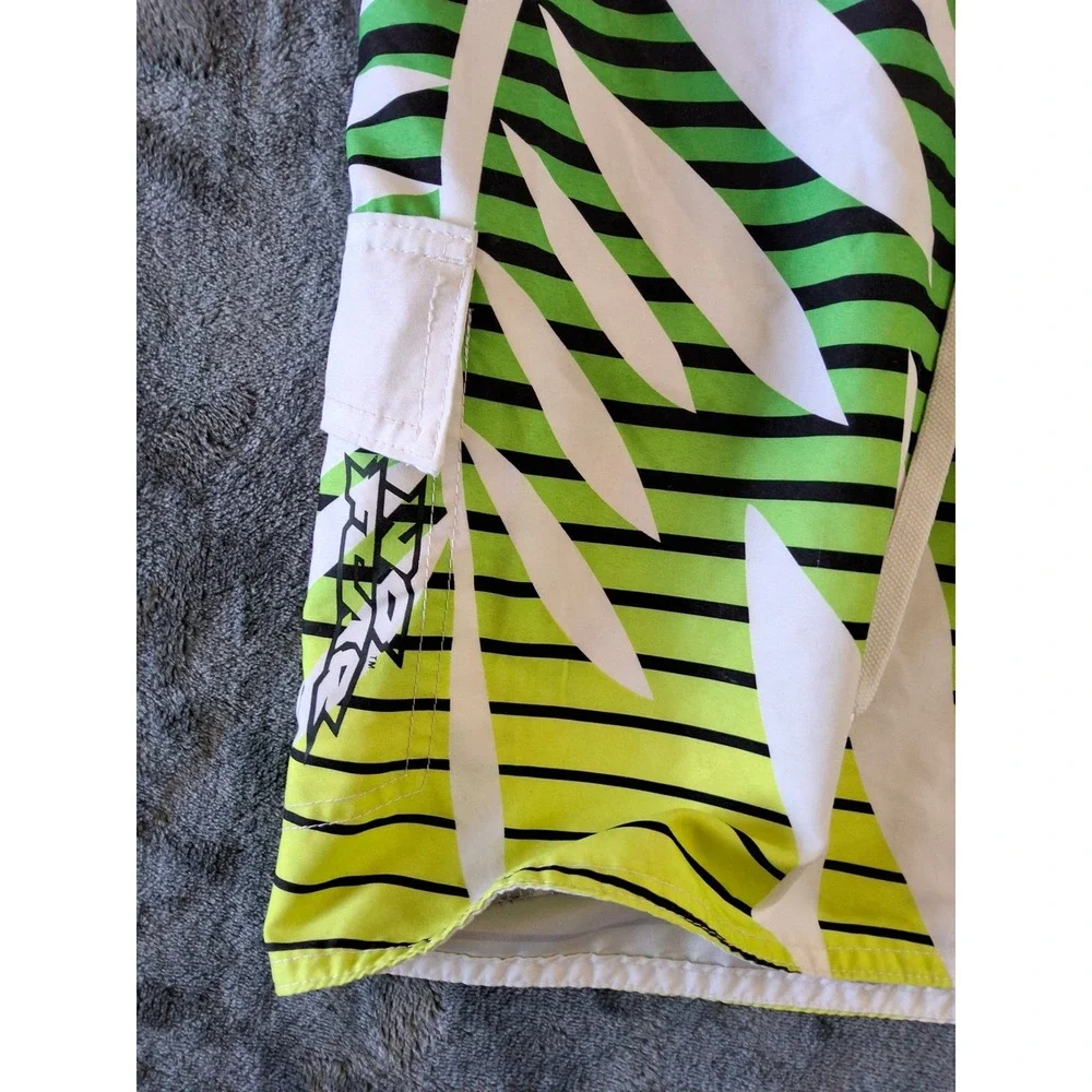 No Fear Mens Tropical Palm Stripe Board Shorts Green Yellow Swim‎ Trunk Med. Y2K